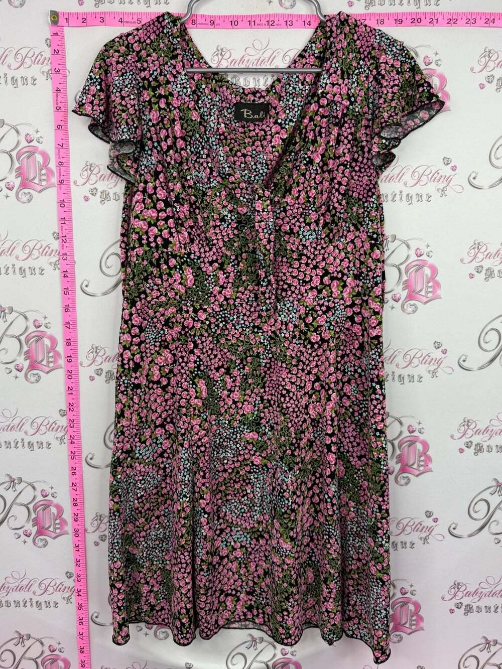 Bali dress ruffle flowers Floral Midi Dress in Black blue green Pink